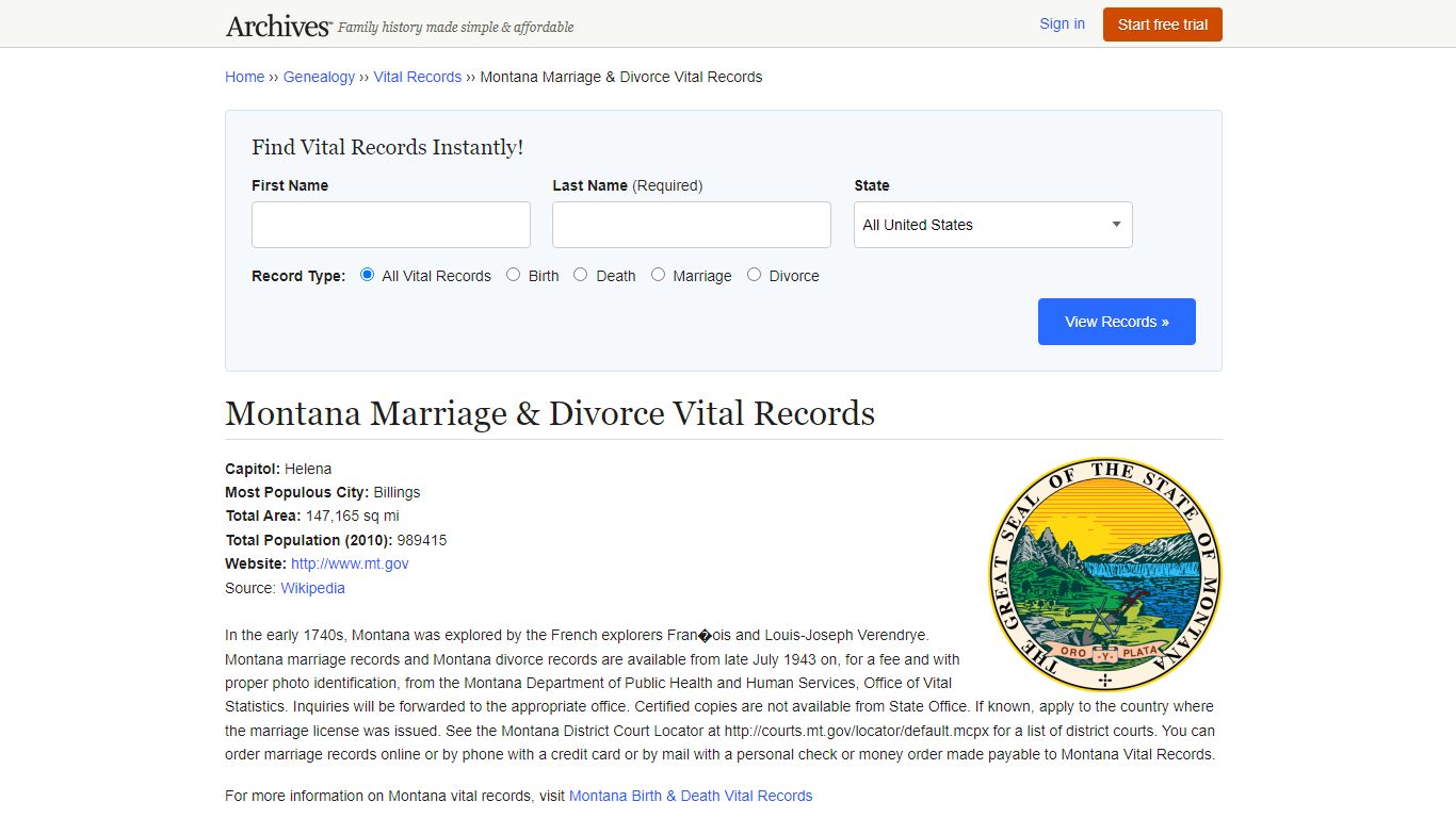 Montana Marriage & Divorce Records | Vital Records - Archives.com