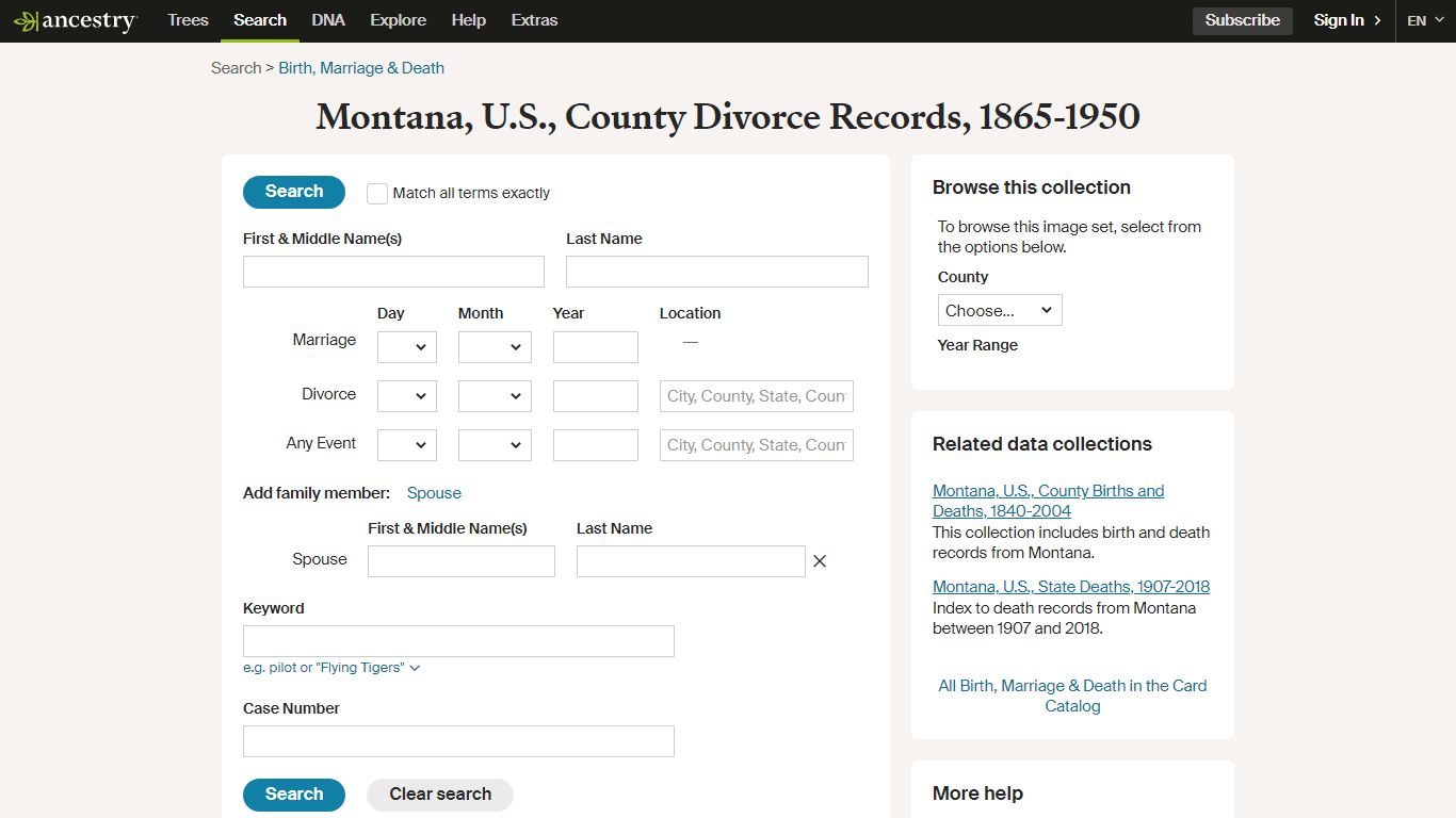 Montana, U.S., County Divorce Records, 1865-1950