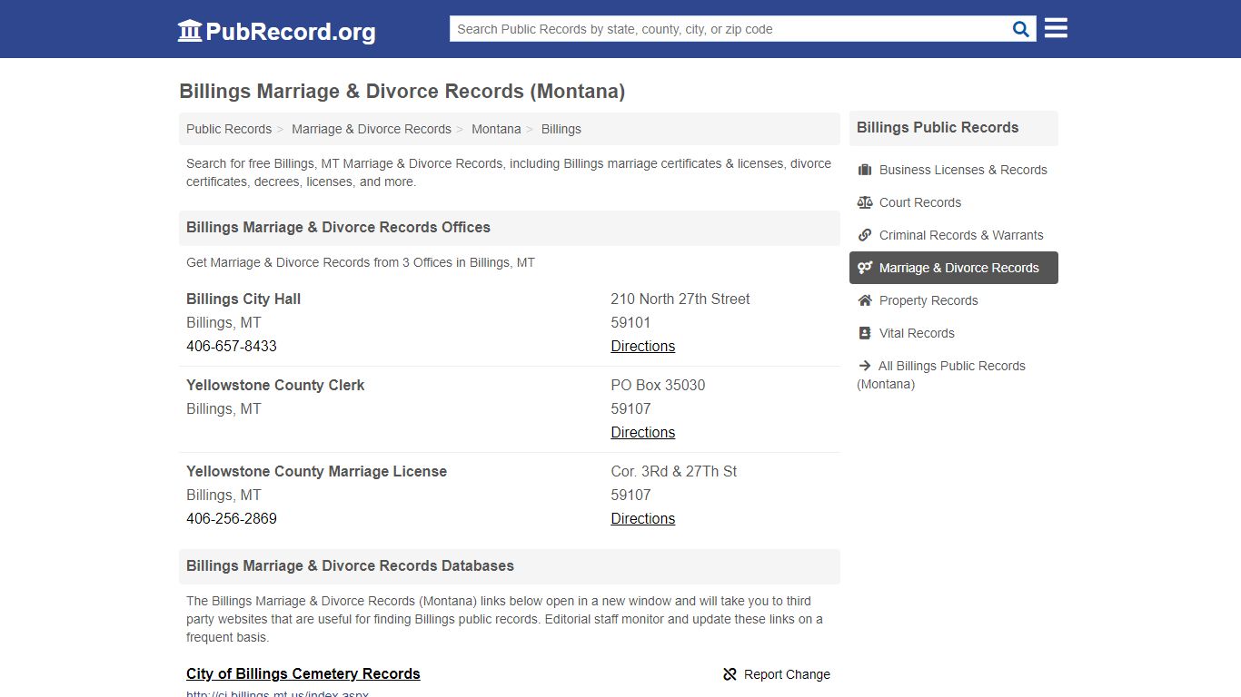 Billings Marriage & Divorce Records (Montana)